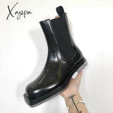 Xajzpa - 2023 New Square Toe Women Chelsea Boots Thick Sole Platform Ankle Black Autumn Botas Mujer