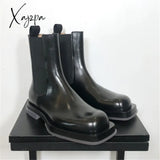 Xajzpa - 2023 New Square Toe Women Chelsea Boots Thick Sole Platform Ankle Black Autumn Botas Mujer