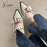 Xajzpa - 2023 New Women Chunky Sandals Summer Shoes Fashion Mid Heels Pointed Toe Party Brand