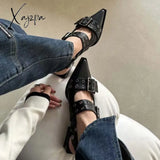 Xajzpa - 2023 New Women Chunky Sandals Summer Shoes Fashion Mid Heels Pointed Toe Party Brand