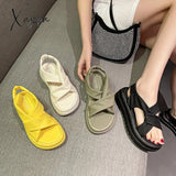 Xajzpa - 2023 Sandals Women New Platform Summer Fashion Pu Lightweight Buckle Heel Sandalias Mujer