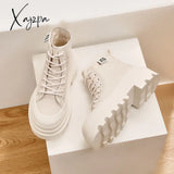 Xajzpa - 2023 Spring And Autumn New Mid Calf Boots Women Fashion Lace-Up Ladies Sports Platform