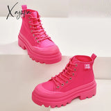 Xajzpa - 2023 Spring And Autumn New Mid Calf Boots Women Fashion Lace-Up Ladies Sports Platform