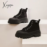 Xajzpa - 2023 Spring And Autumn New Mid Calf Boots Women Fashion Lace-Up Ladies Sports Platform