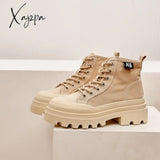 Xajzpa - 2023 Spring And Autumn New Mid Calf Boots Women Fashion Lace-Up Ladies Sports Platform