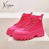 Xajzpa - 2023 Spring And Autumn New Mid Calf Boots Women Fashion Lace-Up Ladies Sports Platform