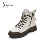 Xajzpa - 2023 Spring Autumn Shoes Genuine Leather Fashion Boots for Women Thick Sole Women Ankle Boots Brand Ladies Botas