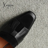 Xajzpa - 2023 Spring/Autumn Women Loafers Square Toe Chunky Heel Shoes New Split Leather Retro