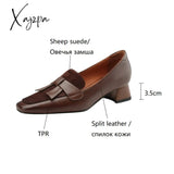 Xajzpa - 2023 Spring/Autumn Women Loafers Square Toe Chunky Heel Shoes New Split Leather Retro