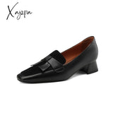 Xajzpa - 2023 Spring/Autumn Women Loafers Square Toe Chunky Heel Shoes New Split Leather Retro