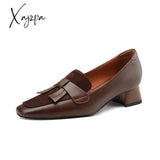 Xajzpa - 2023 Spring/Autumn Women Loafers Square Toe Chunky Heel Shoes New Split Leather Retro