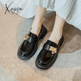 Xajzpa - 2023 Spring New Women’s Leather Shoes British Style Black Loafers Fashionable Metal