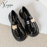 Xajzpa - 2023 Spring New Women’s Leather Shoes British Style Black Loafers Fashionable Metal