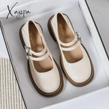Xajzpa - 2023 Spring New Women’s Leather Shoes Casual Mary Jane Fashion Round Head Black Loafers