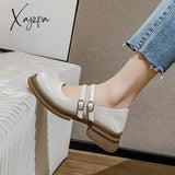 Xajzpa - 2023 Spring New Women’s Leather Shoes Casual Mary Jane Fashion Round Head Black Loafers