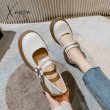 Xajzpa - 2023 Spring New Women’s Leather Shoes Casual Mary Jane Fashion Round Head Black Loafers