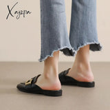 Xajzpa - 2023 Spring New Women’s Mules Outerwear Slippers Fashion Metal Design British Style Flat