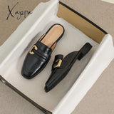 Xajzpa - 2023 Spring New Women’s Mules Outerwear Slippers Fashion Metal Design British Style Flat