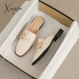 Xajzpa - 2023 Spring New Women’s Mules Outerwear Slippers Fashion Metal Design British Style Flat