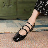 Xajzpa - 2023 Spring/Summer Mary Jane Shoes Patent Leather Woman Shoe French Square Toe Thick Heel