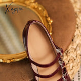 Xajzpa - 2023 Spring/Summer Mary Jane Shoes Patent Leather Woman Shoe French Square Toe Thick Heel