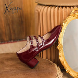 Xajzpa - 2023 Spring/Summer Mary Jane Shoes Patent Leather Woman Shoe French Square Toe Thick Heel