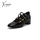 Xajzpa - 2023 Spring/Summer Mary Jane Shoes Patent Leather Woman Shoe French Square Toe Thick Heel