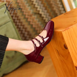 Xajzpa - 2023 Spring/Summer Mary Jane Shoes Patent Leather Woman Shoe French Square Toe Thick Heel