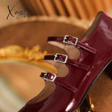 Xajzpa - 2023 Spring/Summer Mary Jane Shoes Patent Leather Woman Shoe French Square Toe Thick Heel