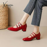 Xajzpa - 2023 Spring/Summer Mary Jane Shoes Patent Leather Woman Shoe French Square Toe Thick Heel