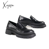 Xajzpa - 2023 Spring Women Loafers Chunky Genuine Leather Vintage Platform Shoes High Heels Ladies