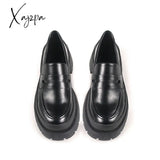 Xajzpa - 2023 Spring Women Loafers Chunky Genuine Leather Vintage Platform Shoes High Heels Ladies Casual Shoes British Style