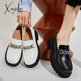 Xajzpa - 2023 Spring Women Loafers Chunky Genuine Leather Vintage Platform Shoes High Heels Ladies