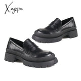 Xajzpa - 2023 Spring Women Loafers Chunky Genuine Leather Vintage Platform Shoes High Heels Ladies