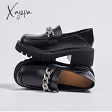 Xajzpa - 2023 Spring Women Loafers Chunky Genuine Leather Vintage Platform Shoes High Heels Ladies