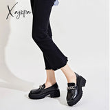 Xajzpa - 2023 Spring Women Loafers Chunky Genuine Leather Vintage Platform Shoes High Heels Ladies