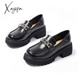 Xajzpa - 2023 Spring Women Loafers Chunky Genuine Leather Vintage Platform Shoes High Heels Ladies Casual Shoes British Style