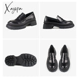 Xajzpa - 2023 Spring Women Loafers Chunky Genuine Leather Vintage Platform Shoes High Heels Ladies