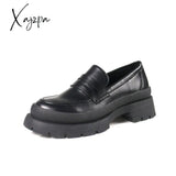 Xajzpa - 2023 Spring Women Loafers Chunky Genuine Leather Vintage Platform Shoes High Heels Ladies
