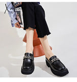 Xajzpa - 2023 Spring Women Loafers Chunky Genuine Leather Vintage Platform Shoes High Heels Ladies