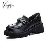 Xajzpa - 2023 Spring Women Loafers Chunky Genuine Leather Vintage Platform Shoes High Heels Ladies