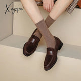 Xajzpa - 2023 Spring Women Loafers Round Toe Chunky Heel Shoes Sheep Suede For Concise Pumps Low