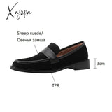 Xajzpa - 2023 Spring Women Loafers Round Toe Chunky Heel Shoes Sheep Suede For Concise Pumps Low