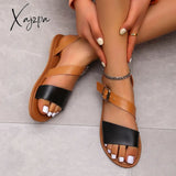 Xajzpa - 2023 Summer New Roman Buckle Style Sandals Pu Women Casual Shoes Flat Flip Flops Ladies