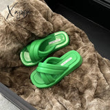 Xajzpa - 2023 Summer New Women Slippers Thick Bottom Non-slip Outdoor Open Toe Beach Slippers Female Sandals Design Slides Woman Shoes