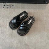 Xajzpa - 2023 Summer New Women Slippers Thick Bottom Non-Slip Outdoor Open Toe Beach Female Sandals