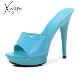 Xajzpa - 2023 Summer Woman Slipper Fine Heel 13Cm Waterproof Slides Sandal Platform Bottom Sexy