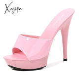 Xajzpa - 2023 Summer Woman Slipper Fine Heel 13Cm Waterproof Slides Sandal Platform Bottom Sexy