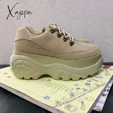 Xajzpa - 2023 Top Leather Cow Shoes Women’s Casual Sneakers Round Head Brand Luxury Daddy