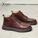 Xajzpa - 2023 Trends Spring and autumn new Martin boots men's high-top British wind tools boots leather casual plus velvet warm men's boots retro shoes